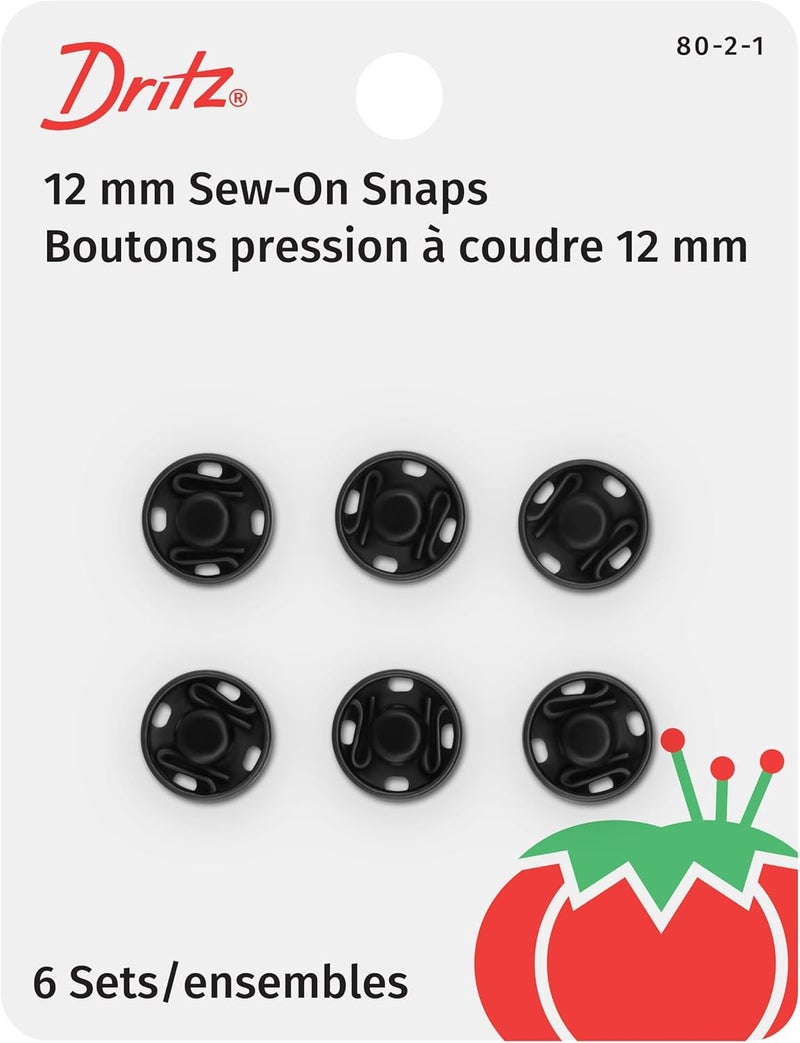 Dritz 80-2-1 Sew-On Snaps, Black, Size 2 6-Count - Image 1